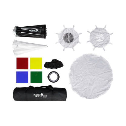 [CLEARANCE] Phottix G-Capsule 65cm / 85cm EZ-Up Modifier Panoramic Softbox with One Push Release Unlock Button, Magnetic Gel Filter Holder and Bowens Mount for Photography | PH83721, PH83722