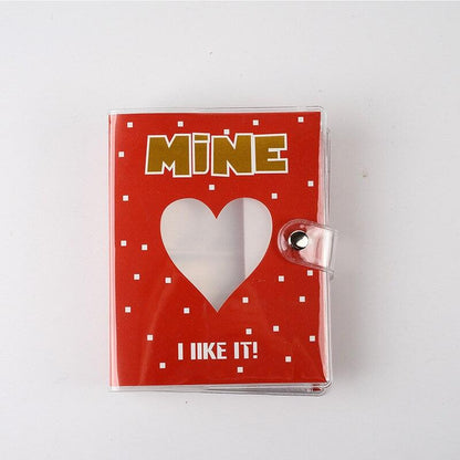 Pikxi 64 Pockets Cute Heart Mini Instant Film Photo Album with 16 Pages Transparent and Button Latch for FUJIFILM Instax Mini Film Camera, Picture and Card Holder | AMH64-06 BLACK