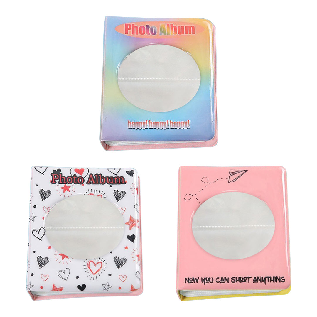 Pikxi Cute Love Oval Binder Photo Album 64 Pockets White Mesh 3 Inch Pictures Holder Photocard Book for Instax Mini Film Camera (Pink, White, Rainbow)