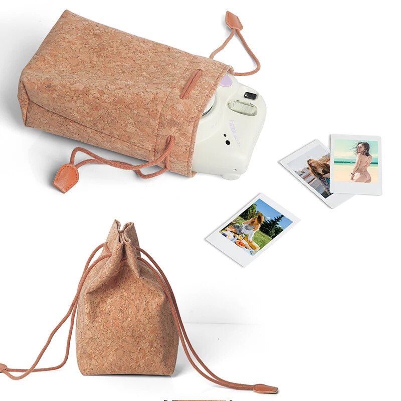 [CLEARANCE] Pikxi BS-08 Cute Cork Drawstring Camera Storage Bag for Fujifilm Instax Mini 11 Instant Camera