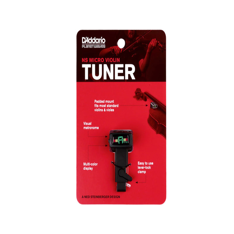 Planet Waves NS Micro Violin Tuner with Non-Marring Lever-Lock Clamp, Tri-Color, Backlit Display and Visual Metronome for Violin and Viola | PW-CT-14