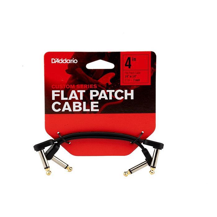 Planet Waves Flat Patch Cable 4" with 1/4" TS Right-Angle Male to Male and Patented Geo-Tip Plugs for Guitar Effects and Pedalboards (Black) | PW-FPRR-204