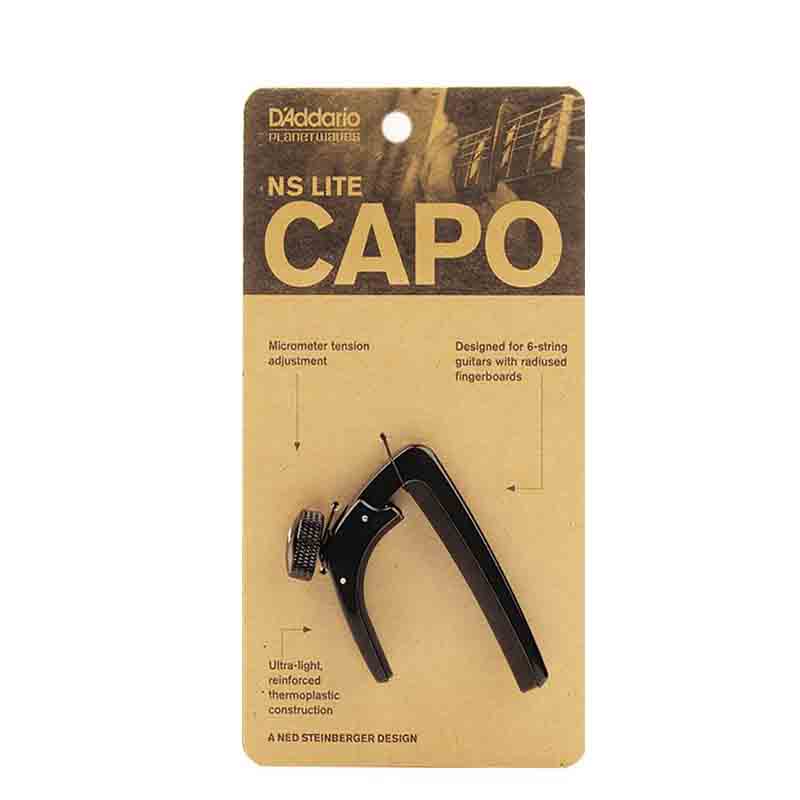 Planet Waves NS Capo Lite with Single Hand Operation, Micrometer Tension Adjustment for 6 Strings Acoustic / Electric Guitars and Buzz-Free Performance (Black) | PWCP-07