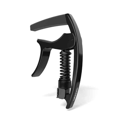 D'Addario Tri-Action Capo with Adjustable Tension and Integrated Pick Holder, Rubber Pad for Guitar - Black | PW-CP-09