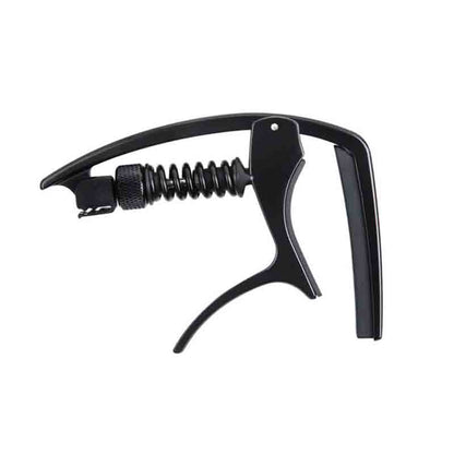 D'Addario Tri-Action Capo with Adjustable Tension and Integrated Pick Holder, Rubber Pad for Guitar - Black | PW-CP-09