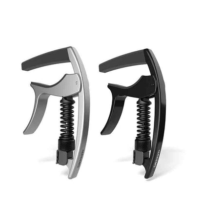 D'Addario Tri-Action Capo with Adjustable Tension and Integrated Pick Holder, Rubber Pad for Guitar - Black | PW-CP-09
