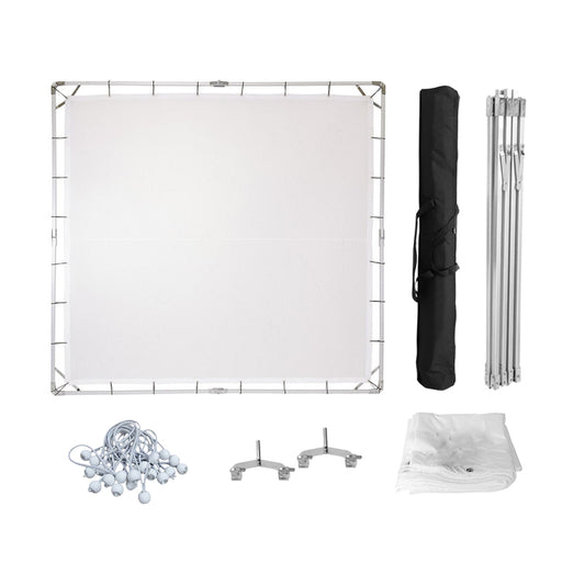 Pxel 2.4 x 2.4m Square Background Backdrop Kit with White Silk Diffuser, Stainless Steel Frame and Elastic Ball Bungee Cords for Photography, Videography and Vlogging | BG-FM2424