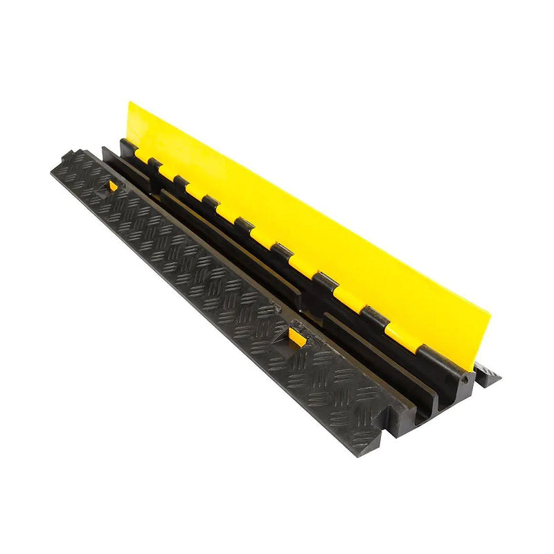Pxel CR-2C Flip-Open Heavy Duty Cable Hose Rubber Protector Ramp (10 x 39.6") Floor Cord Cover with 2-Channel Track and Anti Slip Surface for Cables and Wires