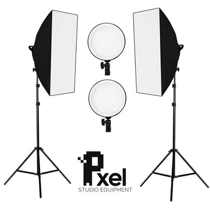 Pxel LS-SB Softbox Lighting Kit Bi-Color Dimmable LED Dual Light Set with Bulbs, Softbox and Stand for Studio Photography and Videography
