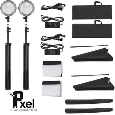Pxel LS-SB Softbox Lighting Kit Bi-Color Dimmable LED Dual Light Set with Bulbs, Softbox and Stand for Studio Photography and Videography
