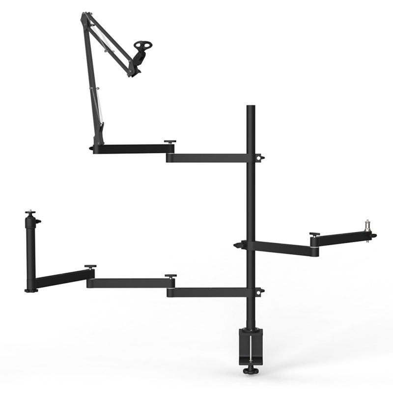 Pxel TS-A1 Universal Flexible Table Stand Gear Tree with 2 and 3 Section Extended Arm with Spring Microphone & Phone Holder, Mini Ball Head & Extended Pod, Table Stand with Clamp for Recording Studio & Radio Control Room