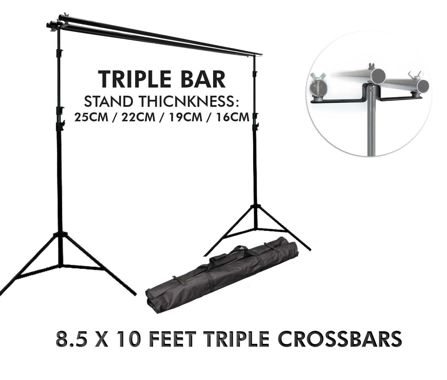 Pxel LS-BD2.6X3 3B Backdrop Muslin Stand 2.6M x 3M Triple Crossbar 8.5 x 10 Feet