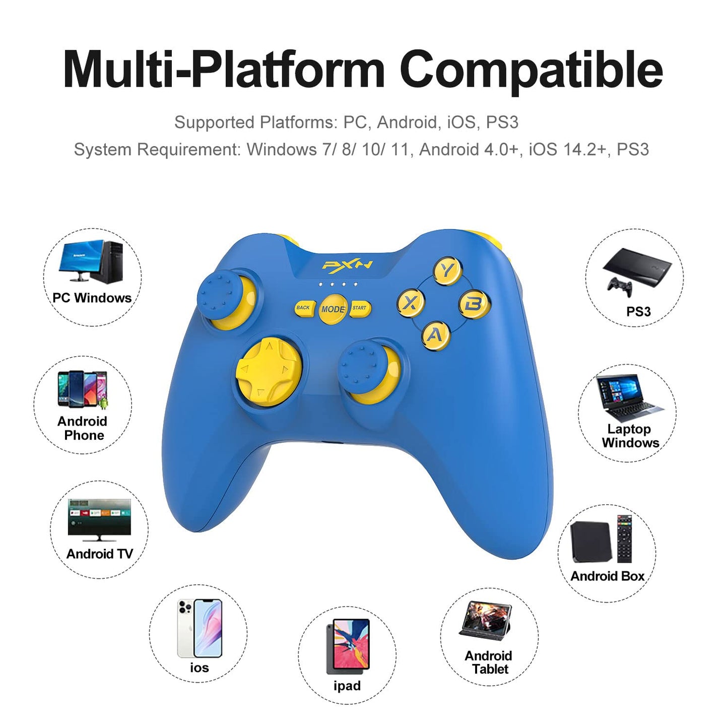 PXN P3 Portable Wireless/USB Connection Game Controller for PC, Android, PS3 Devices (Blue, Gray)