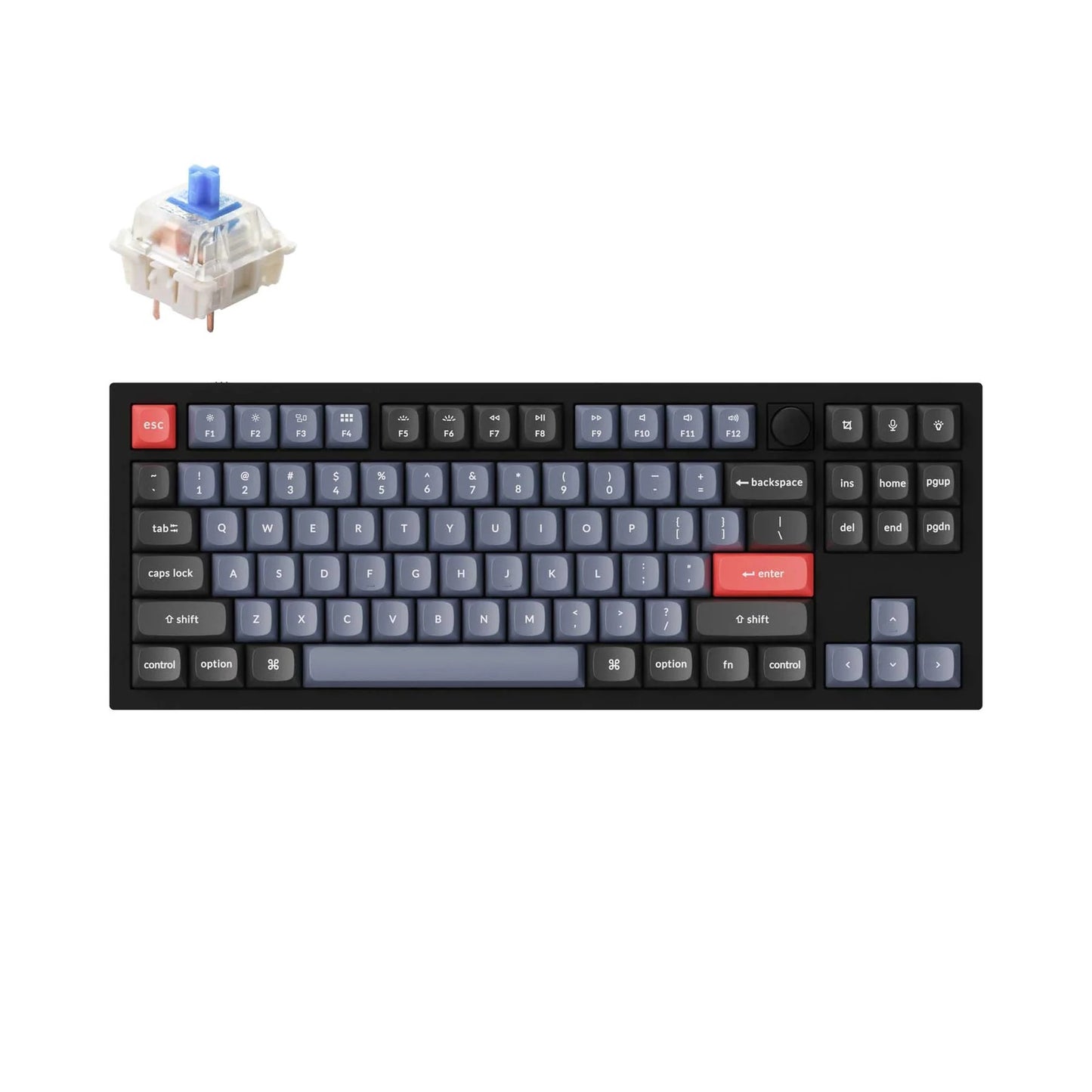 Keychron Q3 QMK 87 Keys Compact Wired TKL Tenkeyless Mechanical Keyboard with Hot-Swappable Switches and RGB Backlight and Programmable Knob for Mac and Windows PC Computer (Red Linear, Blue Clicky) (Carbon Black) Q3M1 Q3M2