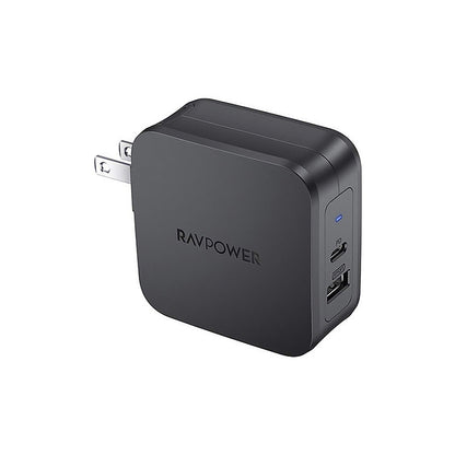 [CLEARANCE] RAVPower USB-C 61W PD 3.0 2-Port USB Wall Charger with Foldable Pins for Smartphones and Laptops | RP-PC105