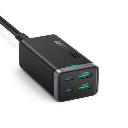 [CLEARANCE] RAVPower PD Pioneer 65W 4-Port USB C GaN Technology High Speed Fast Desktop Charger | RP-PC136