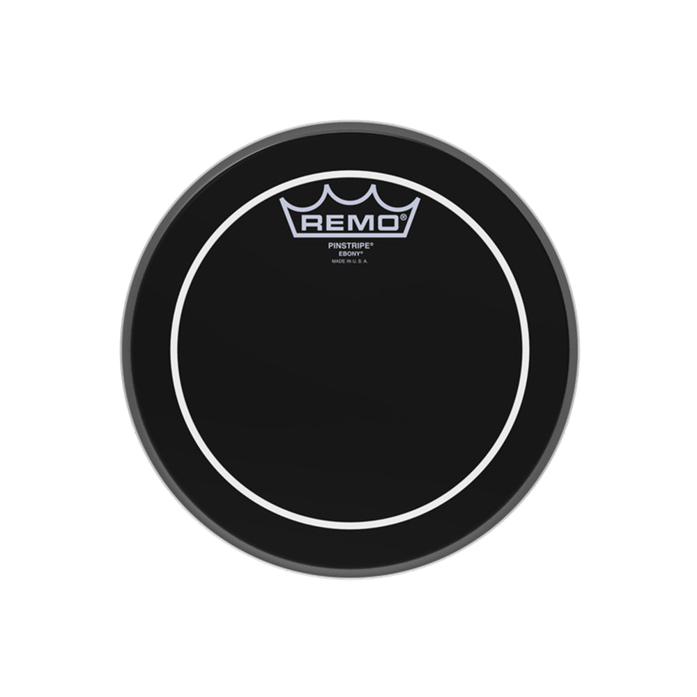 Remo 6" / 8" Pinstripe Ebony Batter Drum Head with Low End Tones, Sustain and Overtone Controlled Attack for Toms and Snare Drums (Black)
