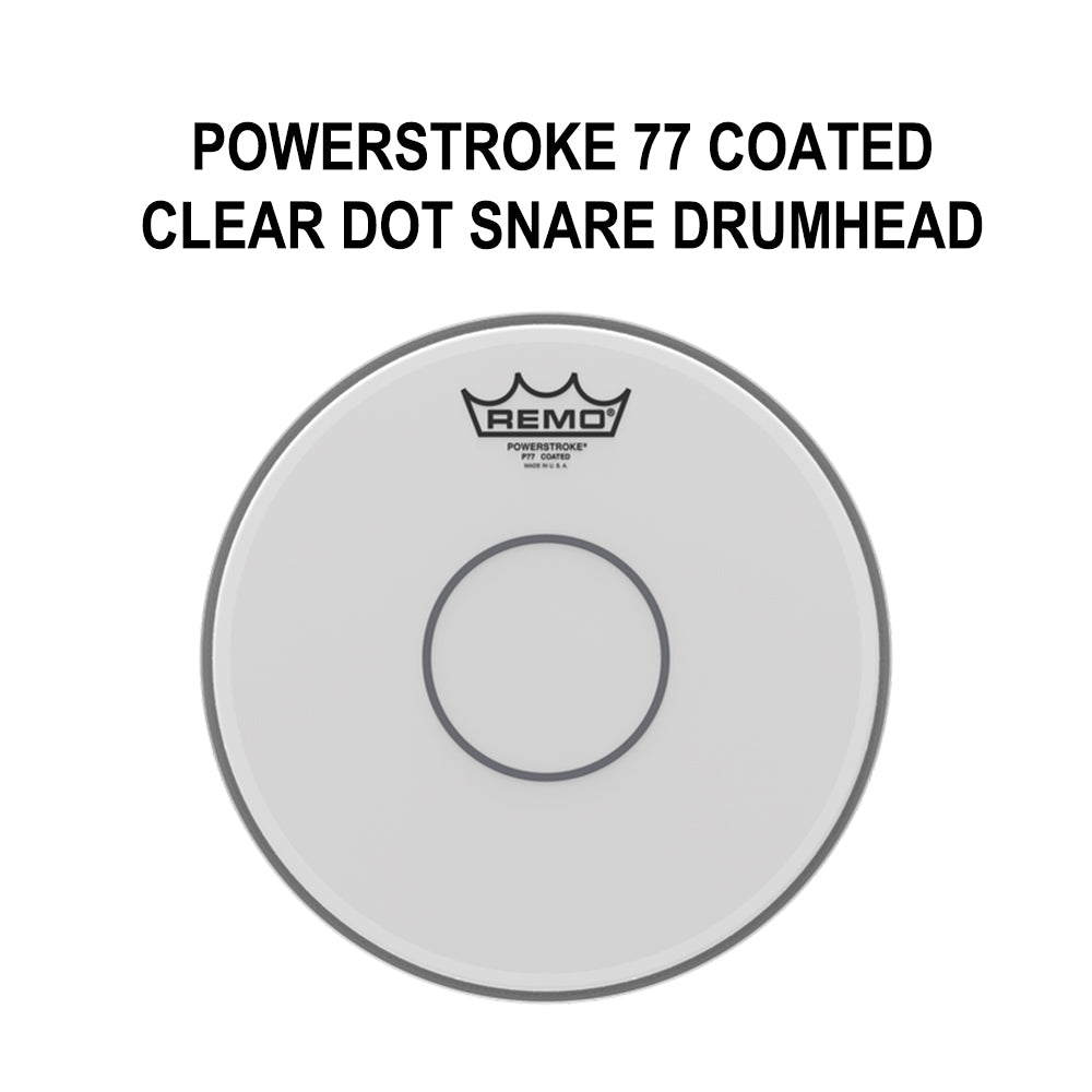 Remo Powerstroke 77 14" Coated Clear Dot Drum Head with Clear Top, 2-Ply 7 Mylar Coated Film, Warm Crisp Controlled Tones and Projection for Snare Drums P7-0114-C2