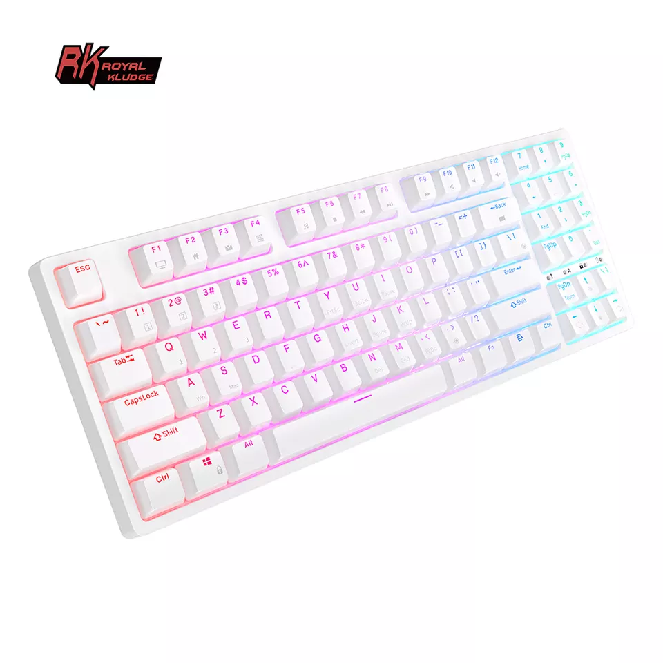 Royal Kludge RK RK92 RGB 92 Keys Tri-Mode BT 5.1, Wired and 2.4Ghz Wireless Mechanical Gaming Keyboard with Hot Swappable Switches (Blue Clicky, Red Linear, Brown Tactile) (Black, White)