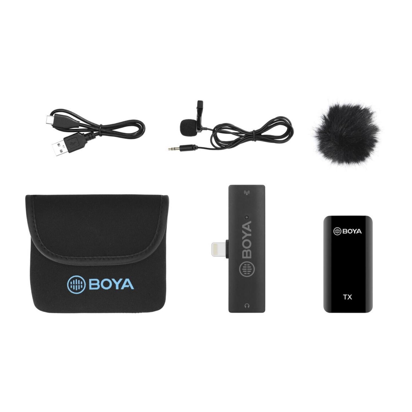 Boya BY-XM6 2.4 GHz Dual Channel Wireless Omnidirectional Microphone System with Lightning Connector, 100m Range Operation, OLED Screen | S3, S4
