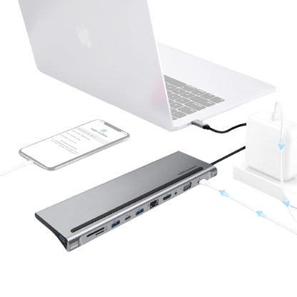[CLEARANCE] Vention 11-in-1 Multifunctional Docking Station USB-C Male to Female 4K HDMI, VGA, USB 3.1 / 2.0 / Type-C, RJ45, SD/TF, TRRS 3.5mm, PD Adapter | THTHC