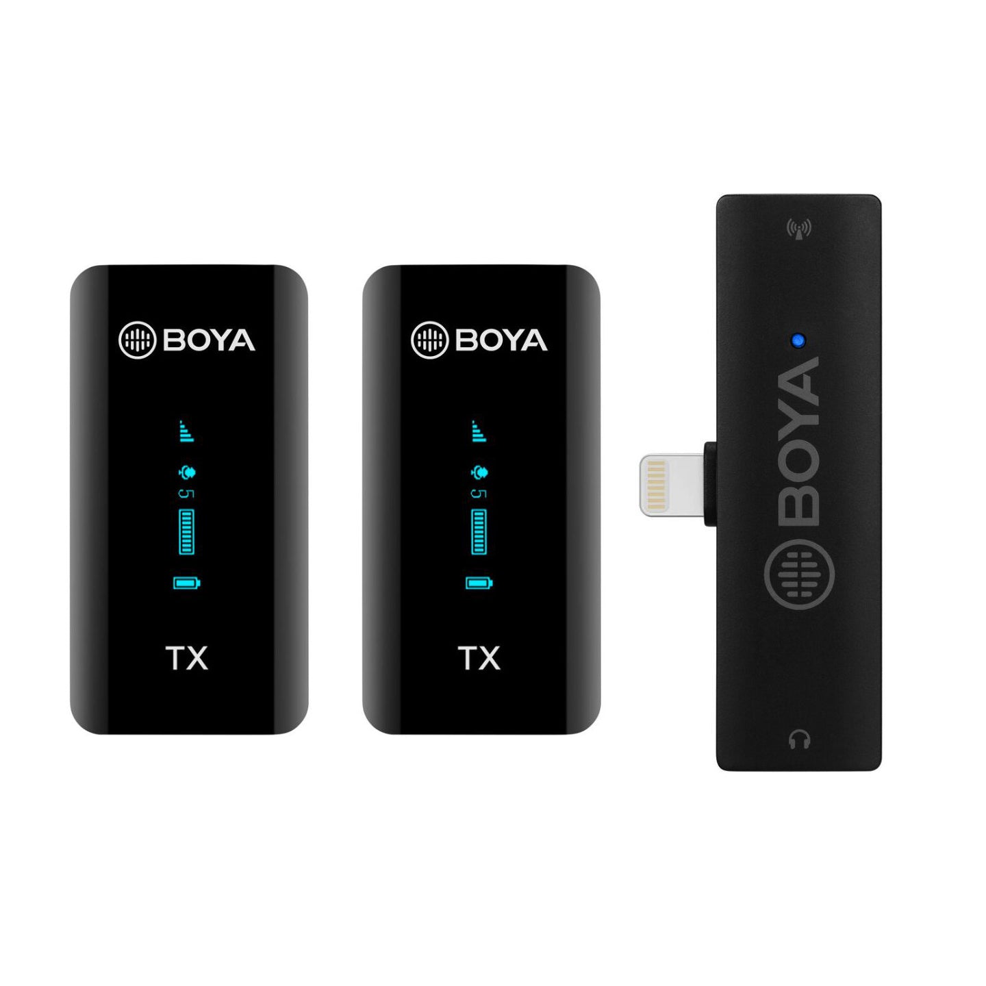 Boya BY-XM6 2.4 GHz Dual Channel Wireless Omnidirectional Microphone System with Lightning Connector, 100m Range Operation, OLED Screen | S3, S4