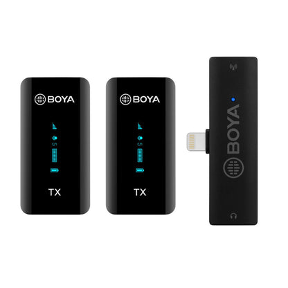 [CLEARANCE] Boya BY-XM6 2.4 GHz Dual Channel Wireless Omnidirectional Microphone System with Lightning Connector, 100m Range Operation, OLED Screen | S4
