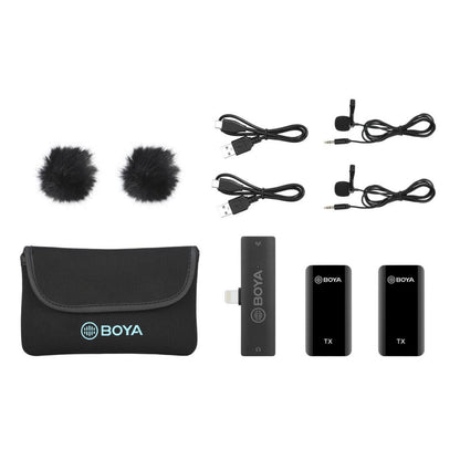 [CLEARANCE] Boya BY-XM6 2.4 GHz Dual Channel Wireless Omnidirectional Microphone System with Lightning Connector, 100m Range Operation, OLED Screen | S4