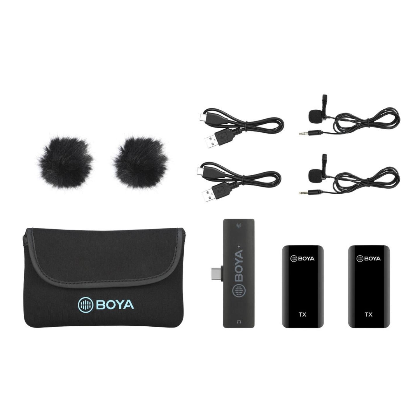 Boya BY-XM6 2.4GHz Dual-Channel Wireless Microphone System with USB Type-C, 100m Range Operation, RXD Receiver, 3.5mm TRS Jack for Smartphones, Tablet, PC | S5, S6