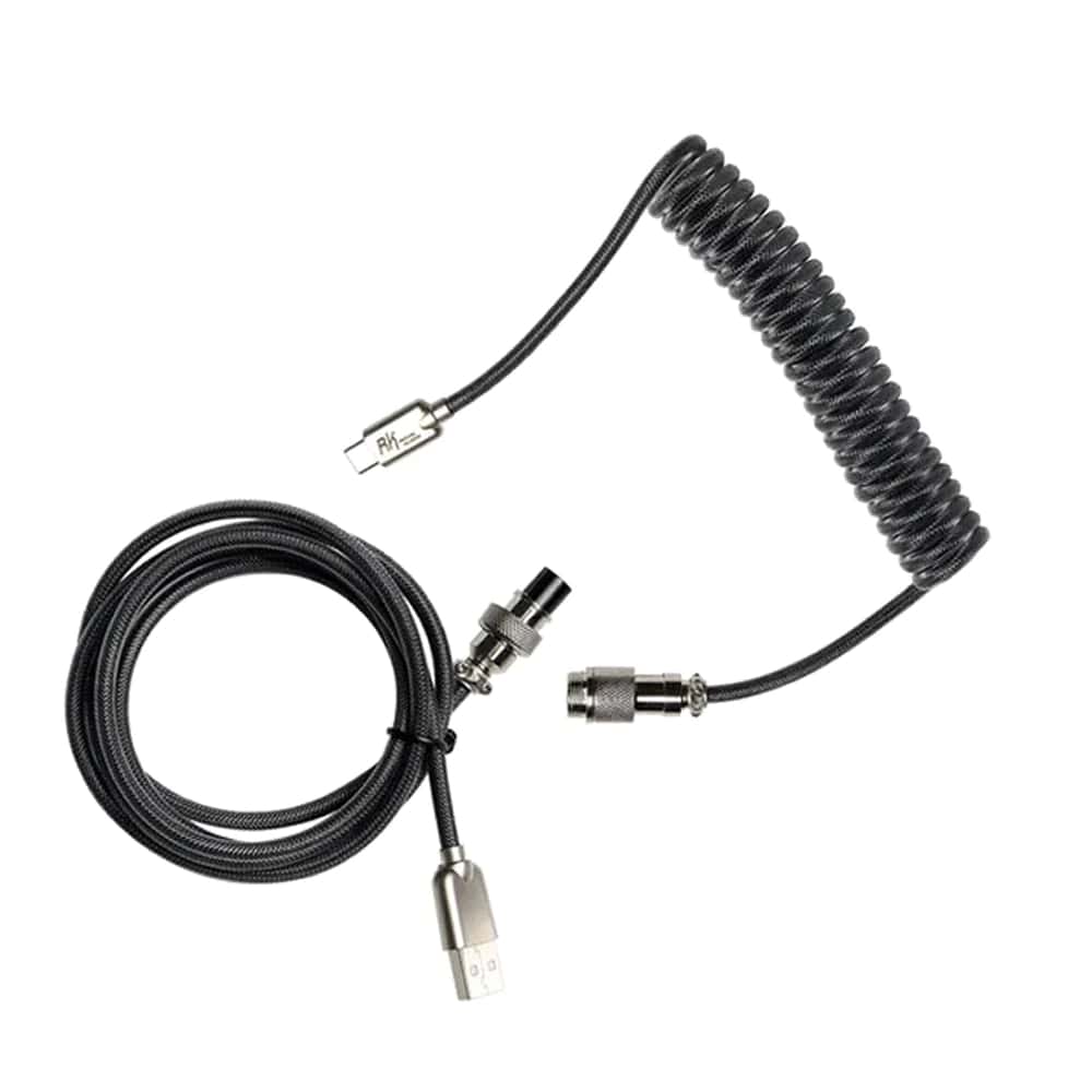 Royal Kludge M12 5ft Braided USB-A to Type-C Aviator Custom Connector Cable with Nylon Woven Double Sleeve Sheathing and Metal Plugs for PC and Laptop Computer (Black, Grey)