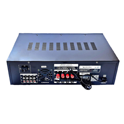 [CLEARANCE] Sakura AV-3UB 400W 2 Channel Integrated Karaoke Amplifier X 2 with Digital LCD Display, Bluetooth, USB Port, 2 Microphone Input, Feedback Reducer and Echo Control and Built-In 4" Fan