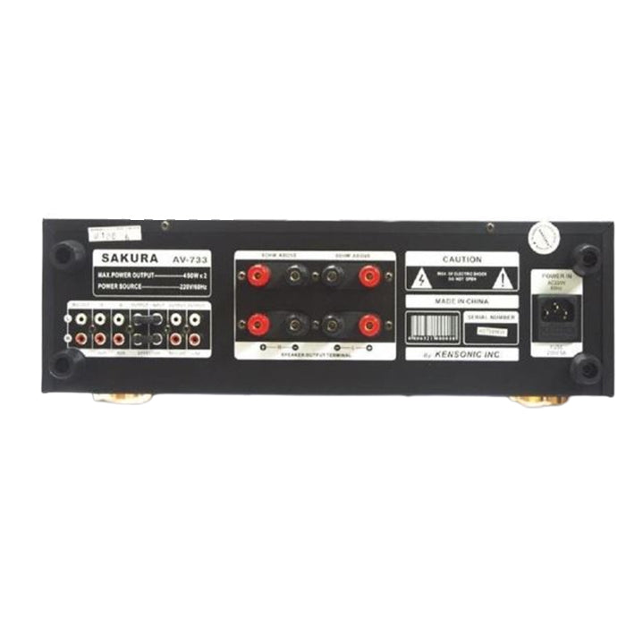 Sakura AV-733 400W / 450W 2-Channel Karaoke Mixing X 2 Stereo Amplifier with Digital Echo Delay and Repeat Control, MP3 Input, 3 Microphone Input and Built-in 4" Cooling Fan