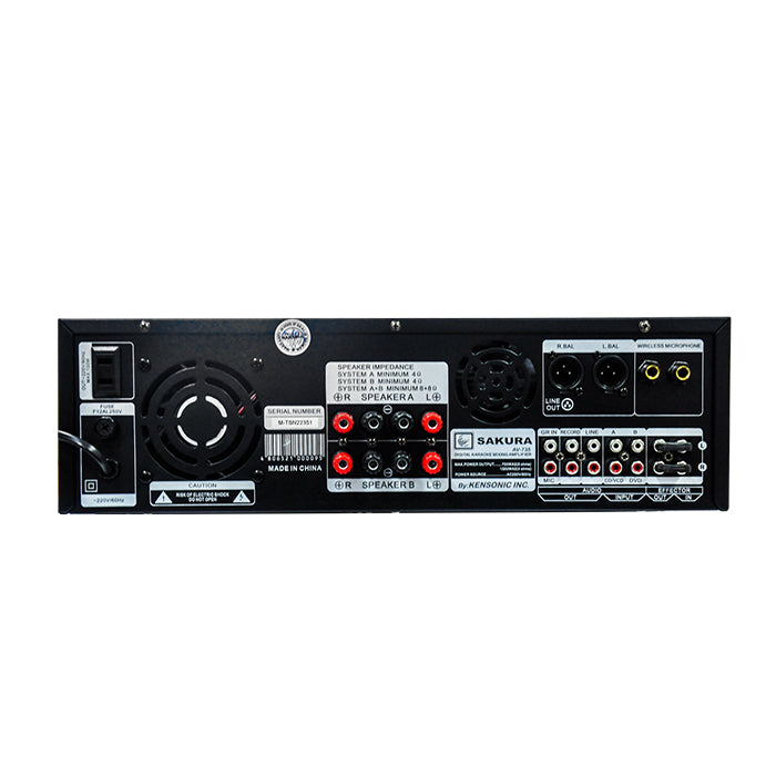 Sakura 700W 2 Channel Digital Karaoke Mixing X 2 Stereo Amplifier with 5 Microphone Inputs, MP3 Input, Digital Echo Delay & Repeat Control and Built-In 4" Fan (AV-735)