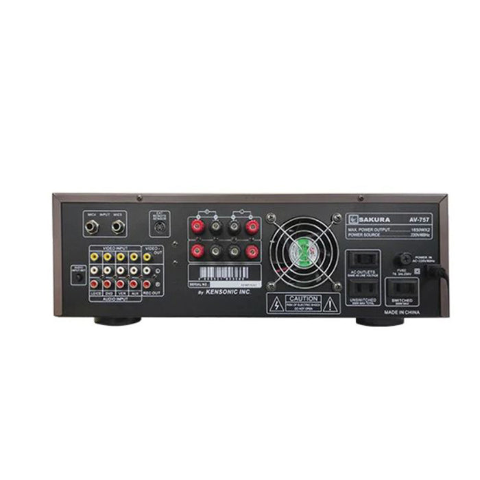 Sakura AV-757 1650W 2-Channel Digital Karaoke Mixing Amplifier with Pitch Control, Digital Echo Delay and Repeat Control, FM Tuner, 5 Microphone Inputs and Built-In 4" Fan