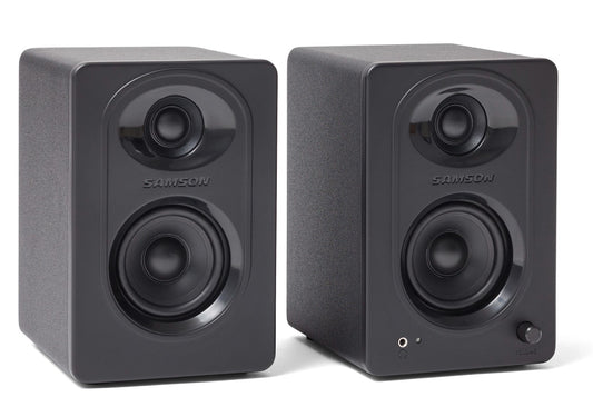 Samson MediaOne M30 Powered Studio Monitors  Speakers 10W Power with Bass Boost Switch and 1/8" Sub and Headphone Outputs