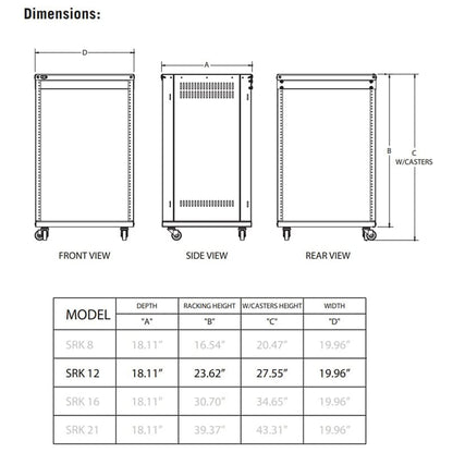 Samson SRK16 Universal Equipment 16 Rack Stand Heavy Duty Steel Construction with Caster Wheels, Fully Enclosed Sides