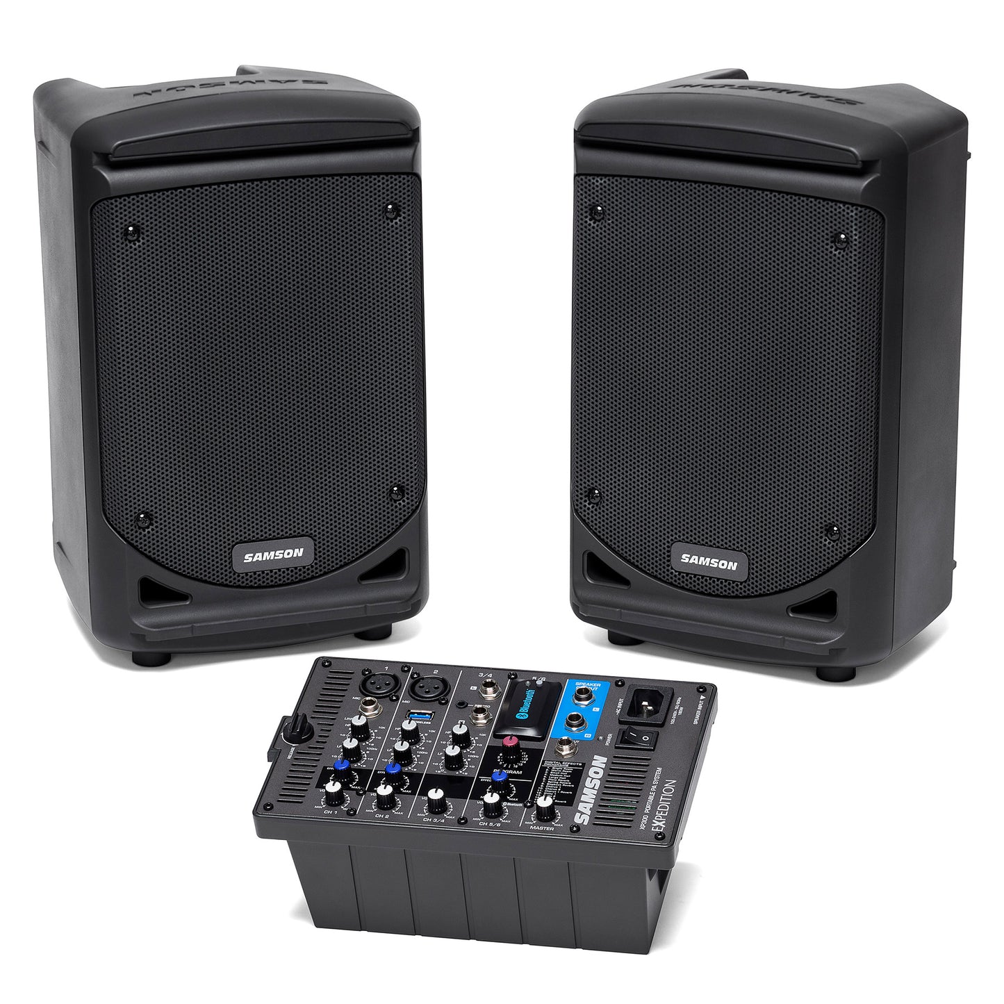 Samson Expedition XP300 Portable Bluetooth PA Sound System 2x150" 300 Watt Speakers with 6" Woofer, 6 Channel Mixer, Phantom Power