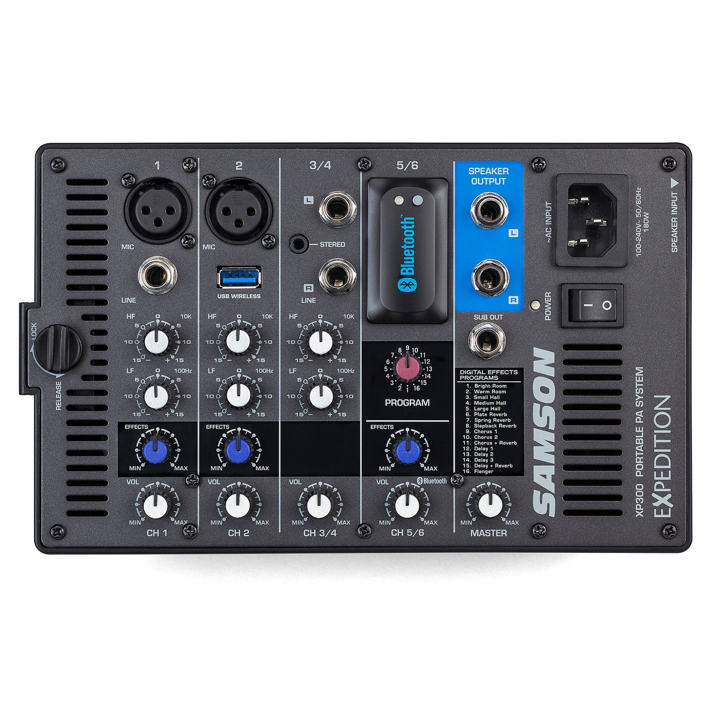 Samson Expedition XP300 Portable Bluetooth PA Sound System 2x150" 300 Watt Speakers with 6" Woofer, 6 Channel Mixer, Phantom Power