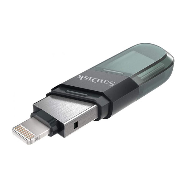 SanDisk iXpand 32GB / 64GB / 128GB / 256GB USB 3.1 to Lightning Flash Drive Flip 2 in 1 read speed for Smartphone, Tablet, Computer (Sea Green) | SDIX90N