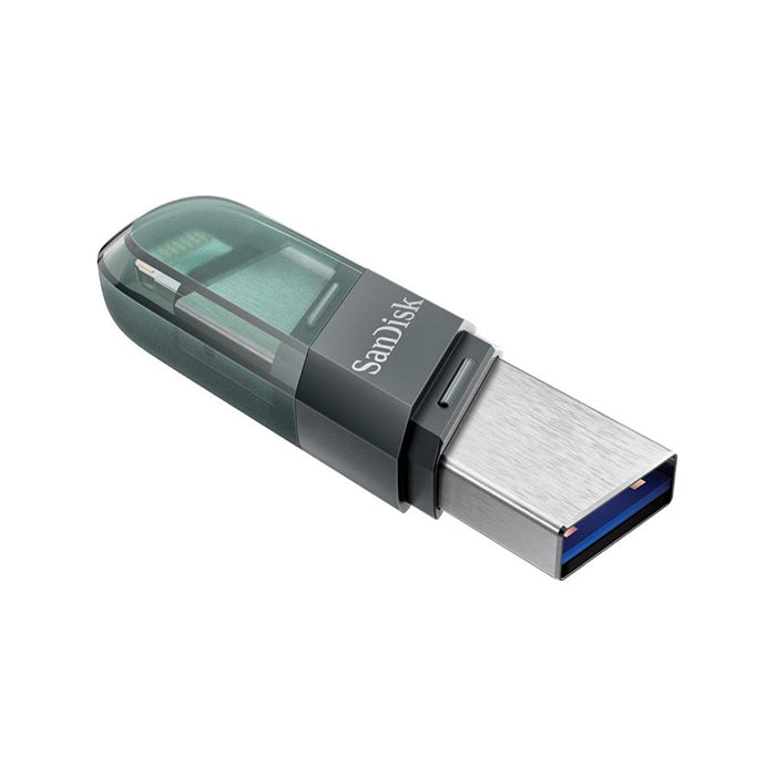 SanDisk iXpand 32GB / 64GB / 128GB / 256GB USB 3.1 to Lightning Flash Drive Flip 2 in 1 read speed for Smartphone, Tablet, Computer (Sea Green) | SDIX90N