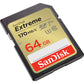SanDisk Extreme SD Card 64GB SDXC UHS-I Class 10 with 170MB/s Read Speed V30 | Model - SDSDXV2-064G-GNCIN