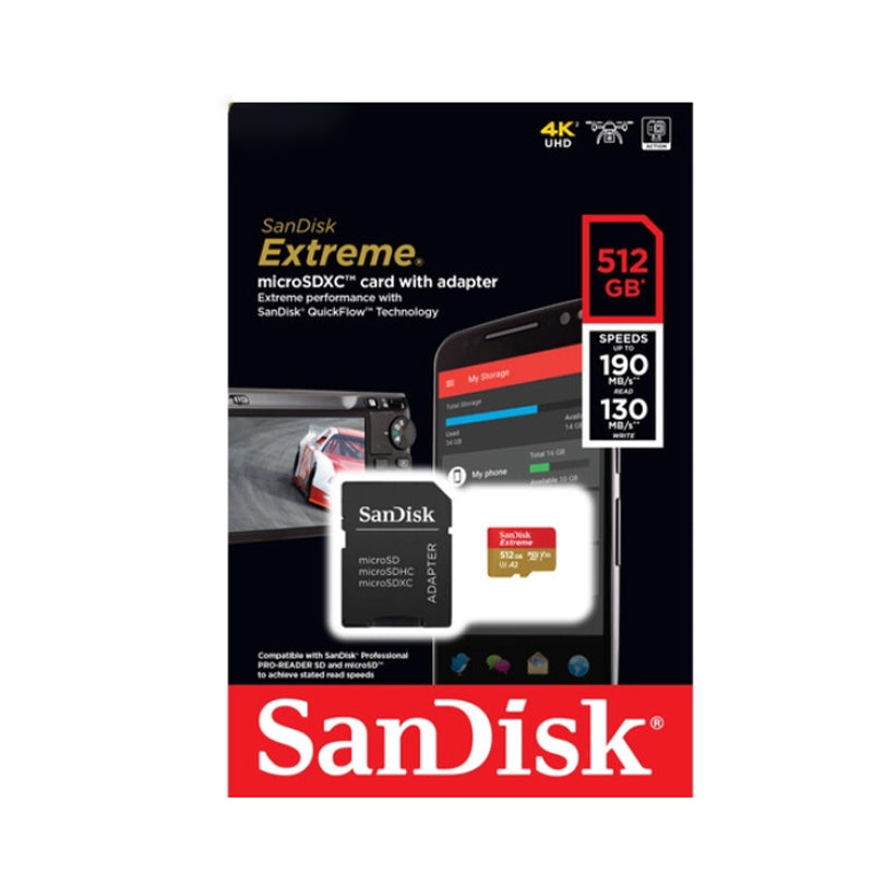 SanDisk Extreme 128GB 512GB Micro SD Card SDXC UHS-I A2 V30 with 160mb/s - 190mb/s Transfer Speed SDSQXAA-128G-GN6MN SDSQXAV-512G-GN6MN