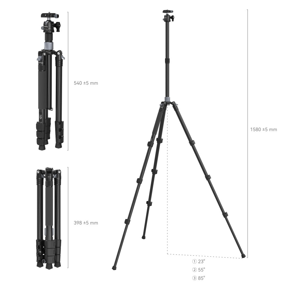 SmallRig AP-20 4-Section Carbon Fiber Travel Tripod with 12kg Load Capacity, Center Column for Outdoor Shooting | 4059