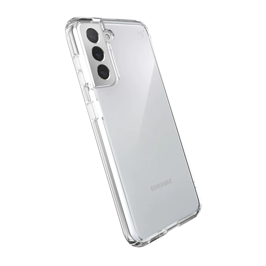 Speck Presidio Perfect Clear Samsung Galaxy S21 5G Transparent Phone Case with Raised Bezel, Shock Barrier Technology and Microban Anti-Microbial Protection