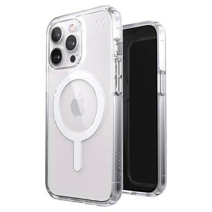 [CLEARANCE] Speck Presidio Perfect-Clear iP-13 Pro Transparent Phone Case with Raised Bezel, MagSafe Compatible, Shock-Proof Barrier Technology and Microban Anti-Microbial Protection