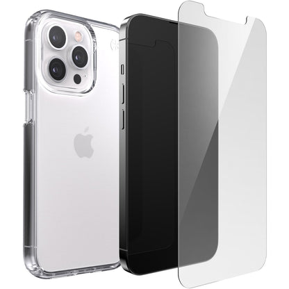[CLEARANCE] Speck Presidio Perfect-Clear iP-13 Pro Max Transparent Phone Case and Shield View Tempered Glass Pack with Innovative Impact Technology, 9H Anti-Scratch Coating and Microban Protection