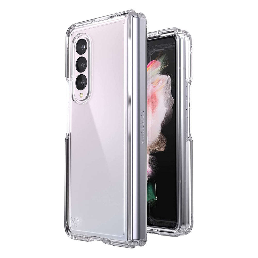 Speck Presidio Perfect Clear Samsung Galaxy Z Fold3 5G Transparent Phone Case with Foldable and Quick Access Groove Construction, Innovative Impact Technology and Microban Anti-Microbial Protection
