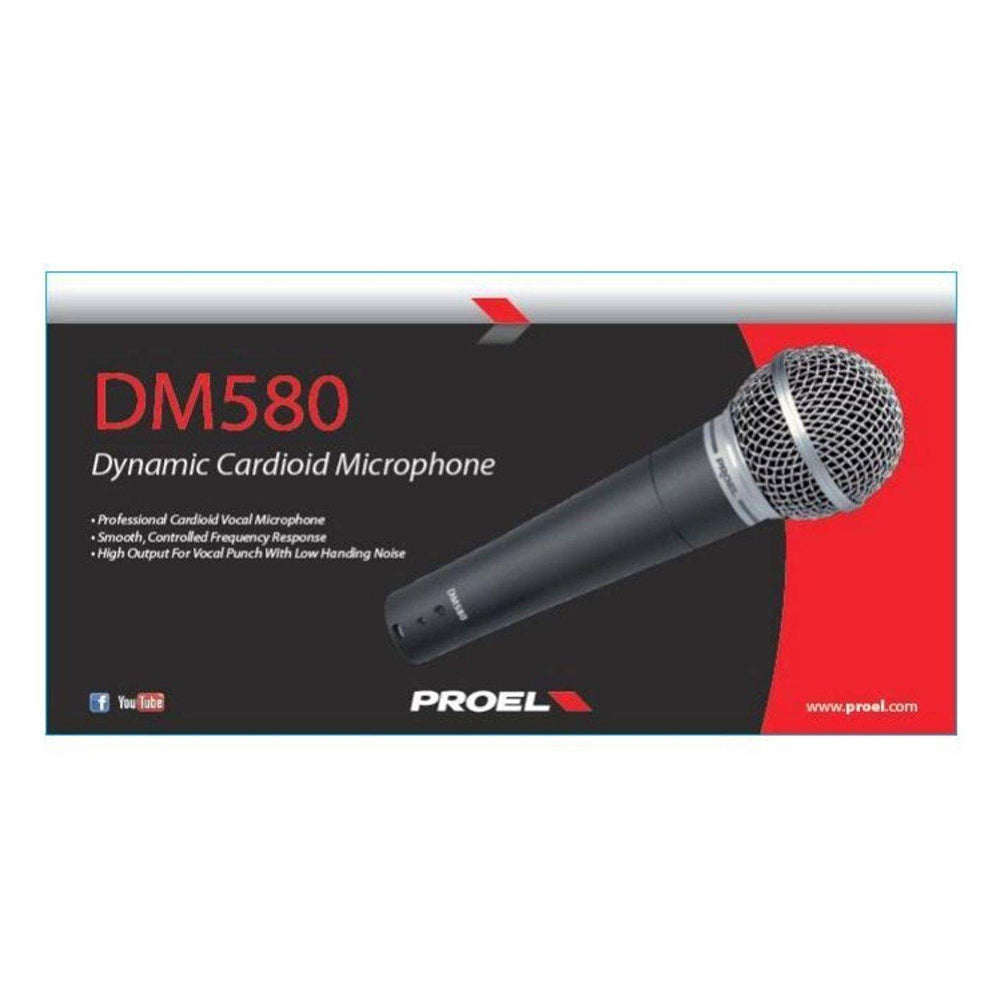 Eikon by PROEL DM580 Professional Handheld Cardioid Vocal Dynamic Microphone with 3-Pin XLR Wired Connection and Included Microphone Holder for Live Performances and Broadcasts