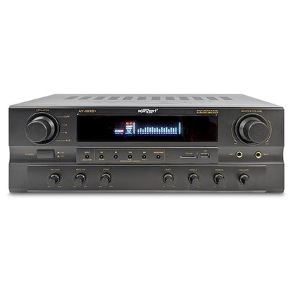 Konzert AV-303B+ 200W x2 2-Channel Multimedia Karaoke Amplifier with A and B & Surround Sound Output, Bluetooth / USB / SD Card Slot and FM Radio Tuner with RCA and 2 Mic Input