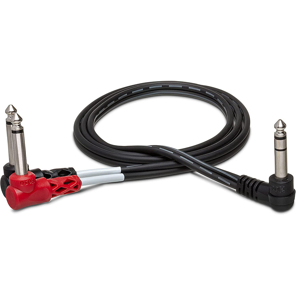 Hosa Technology Stereo 1/4" Angled Male to 2 Mono 1/4" Angled Male Insert Y-Cable - 3.3'